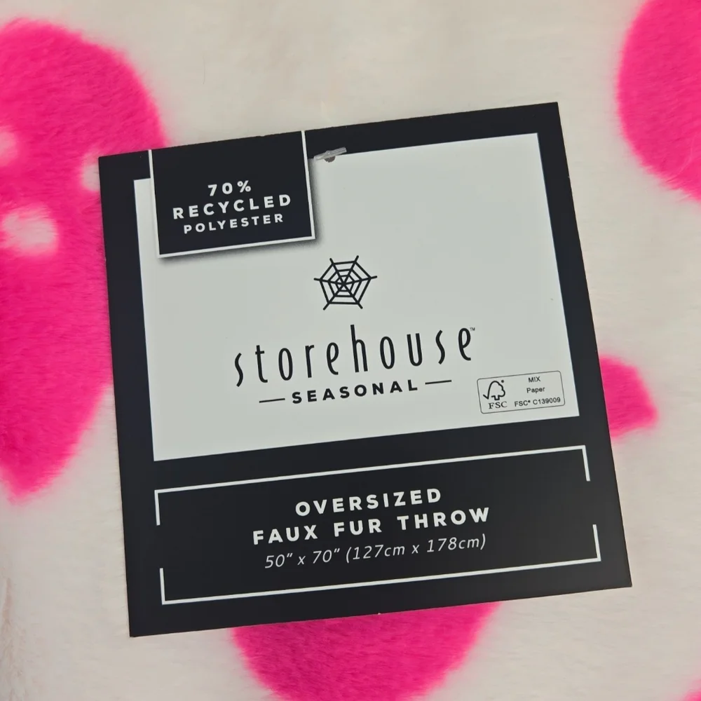 Pink Ghost Faux Rabbit Fur Storehouse Halloween Throw Blanket So Soft
